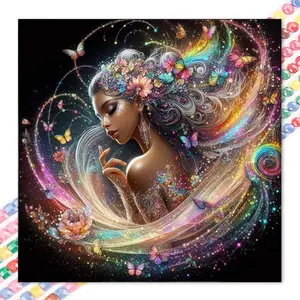 1 set of DIY diamond painting kit, 5D diamond art set, DIY decoration with colorful butterflies, wreaths, and long hair. Mosaic, diamond art, DIY art home decoration, suitable for Christmas.