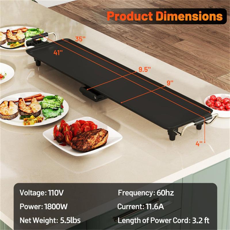 36 inch Electric Griddle Teppanyaki Grill, Barbecue Griddles Table Top with Nonstick Surfaces Adjustable Temperature Setting Christmas Festival Gift