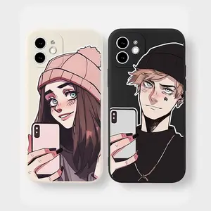Cartoon Anime Couple Pattern Phone Case, 1 Count Shockproof Soft Phone Protective Cover, Phone Accessory Compatible with iPhone 15 14 13 12 11 8 7 Series