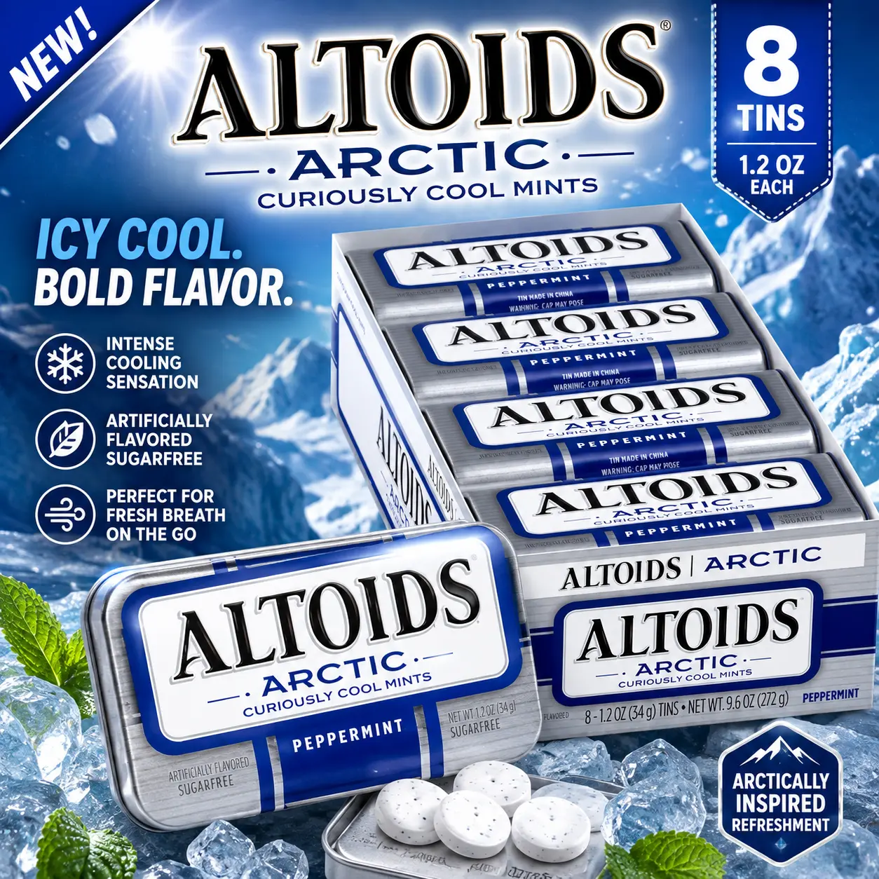 ALTOIDS Arctic Peppermint Breath Mints 1.2 oz 8 Count Cool Peppermint Sugar Free Mints