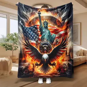 Statue of Liberty & Eagle Pattern Tapestry, Wall Hanging Tapestry, Soft Warm Throw Blanket, Air-conditioned Room Blanket, Warm Nap Blanket for Home Office Travel, Decor