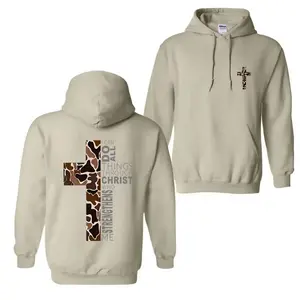 Christian Camo Cross Hoodie with Philippians 4:13, Ideal for Faithful Believers and Outdoorsmen, Cozy Unisex Pullover for Daily Comfort and Style	