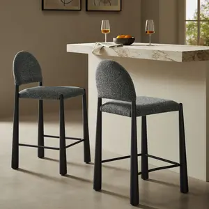 Hayley Upholstered Fabric Counter Stool in Black Anthracite
