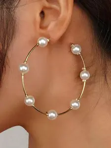 Women's Temperament Elegant Faux Pearl Decor Hoop Earrings, Exquisite Trendy Hoop Earrings, Gorgeous Jewelry As Gift for Her, High Quality Earrings