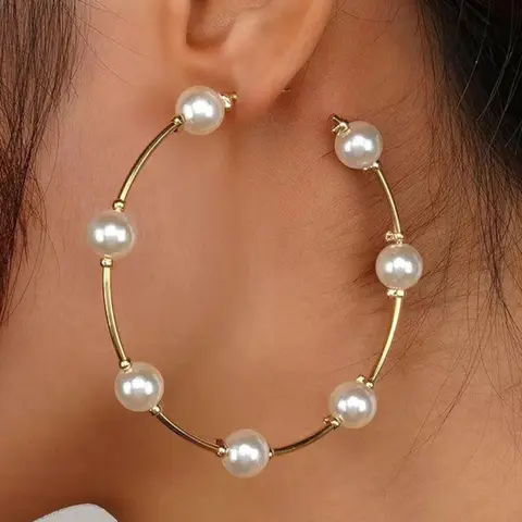 Women's Temperament Elegant Faux Pearl Decor Hoop Earrings, Exquisite Trendy Hoop Earrings, Gorgeous Jewelry As Gift for Her, High Quality Earrings, Trendy Fashionable Accessories, Circle Shape Earrings, Earrings Hoops