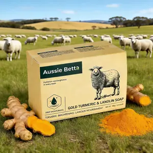 Gold Turmeric & Lanolin Brightening Soap Radiance Glow Bar with Honey Shea Butter Kojic Aussie Betta  Acid Deep Moisturizing Anti-Oxidant Cleanser for Dull Uneven Skin Tone