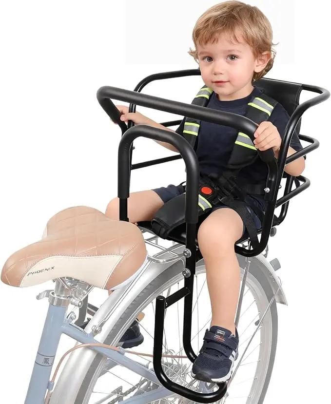 Upgraded Rear Child Bike Seat,Back Mount Kid's Bike Seat with Foot Pedals Back Rest Handrail, passenger bike seat,baby bicycle attachment,passenger bike seat,Designed for Children Aged 18 Month to 8 Years Old, Cycling,8.4 Pounds, Unisex Backrest