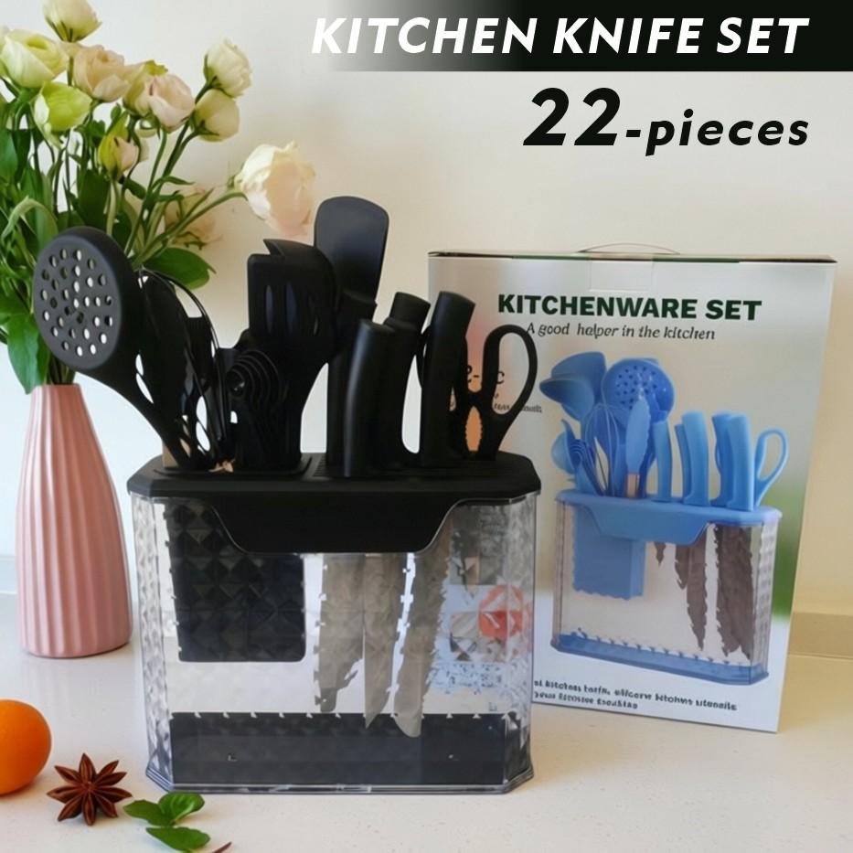 15PCS knife holder kitchen knife set: Japanese style knife, meat/vegetable knife, chicken bone knife, German steak knife storage built-in sharpener - stainless steel washable dishwasher suitable for women, wives, Mother's Day, pink/white/black