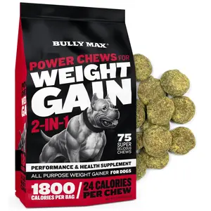 Bully Max Dog Weight Gainer Soft Chews for Puppies and Adults -  1,800 Calories, Dog Food Performance Supplement for Healthy Weight Gain & Immunity