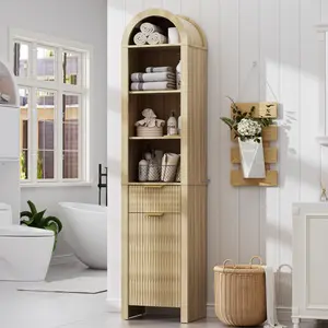 AHB 67" Arched Storage Cabinet with Adjustable Shelves, Door & Drawer | Tall Narrow Cabinet with Anti-Tip Safety Feature for Bathroom & Living Room | Stylish & Easy Assembly