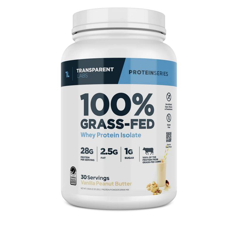 Transparent Labs Grass-Fed Whey Protein Isolate — 28g Protein, Clean Ingredients (30 Servings)