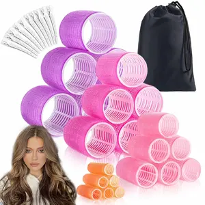 Jumbo Hair Rollers Set with Clips 34Pcs Rollers Hair Curlers Blowout Look Hair Roller (A-Multicolored)