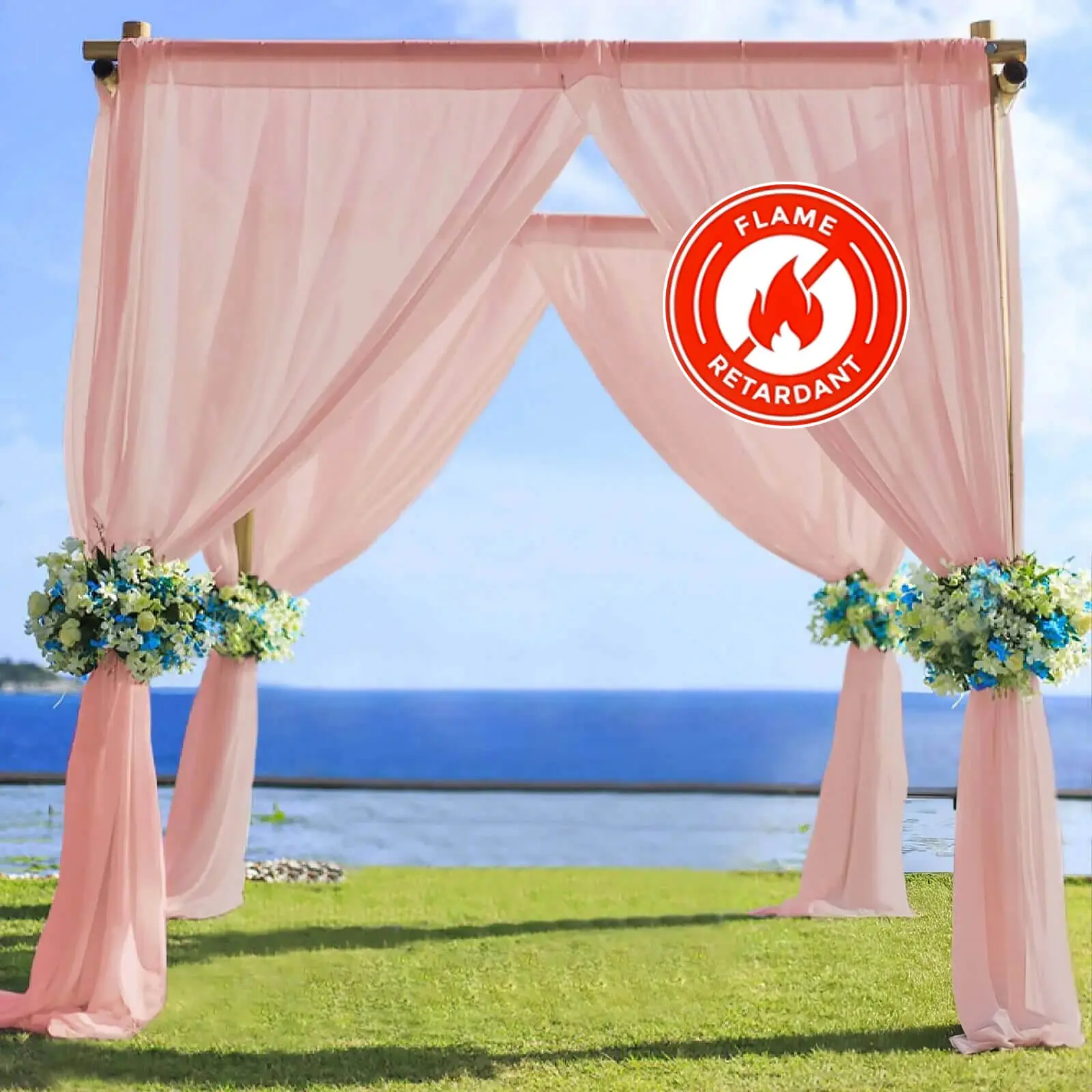 Dusty Rose Chiffon Drape Curtain - 5x14 ft Durable Flame-Resistant Fire-Resistant Rod Pocket Panel, Indoor/Outdoor Wall Hanging Backdrop for Party Decor, Birthday Home Ceiling Decoration