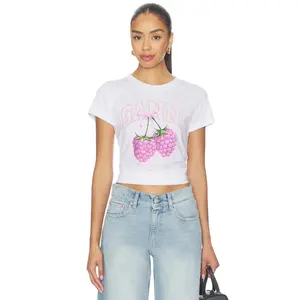 Ganni Baby Fit Raspberry T-shirt in Bright White