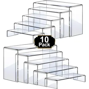 Large Acrylic Risers 10 Pcs 2 Set(7”L~8”L~9”L) Riser Display Shelf Clear Rectangular Display Stands Set Transparent Shelves for Decor Showcase Holder for Cupcake