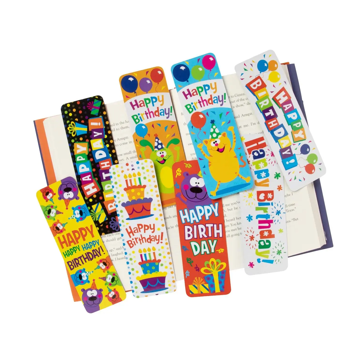 Cardstock Bookmarks (2" x 6"), 48-Pc Bulk Multicolor Happy Birthday Book Accessories with Cute Designs, Birthday Gift Ideas for Students with Happy Wishes
