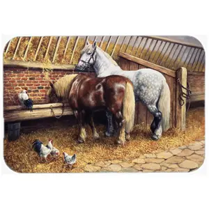 Carolines Treasures  Horses Eating with the Chickens Glass Large Cutting Board
