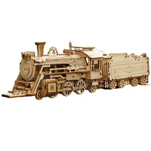 Creative 3D Wooden Puzzle DIY Proportional Mechanical Train Model Making Kit, Holiday Best Toy Gift, Train Model Building Set