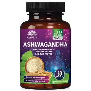Organic Ashwagandha Extra Strength 1950 Mg - Ashwagandha Supplements for Stress & Mood Support, Nature'S Vegan Ashwagandha Organic, Ashwagandha Capsules Non-Gmo & Gluten Free - 60 Capsules Nature's Strength