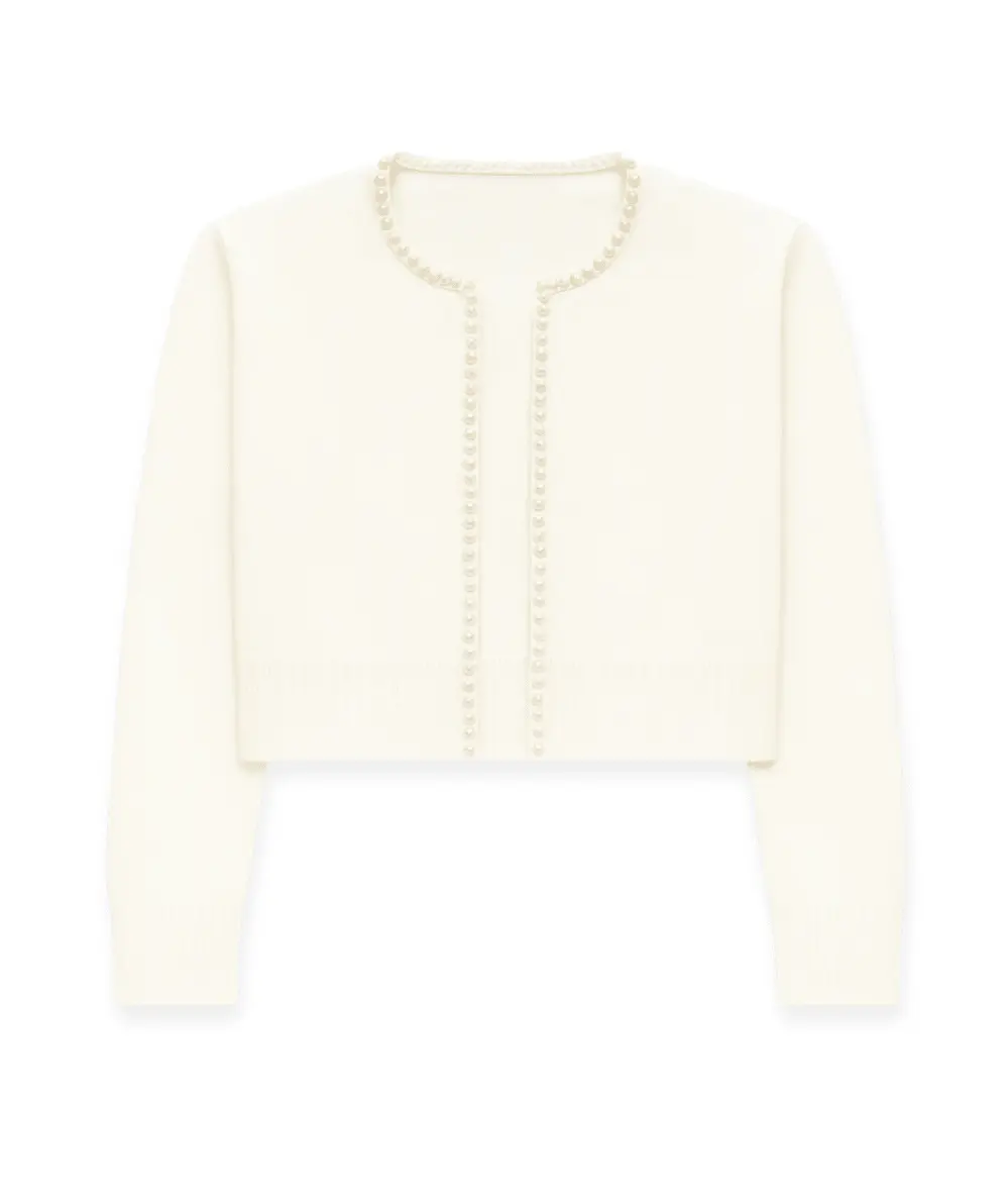 Tween Kitty Sweater with Pearl Trim