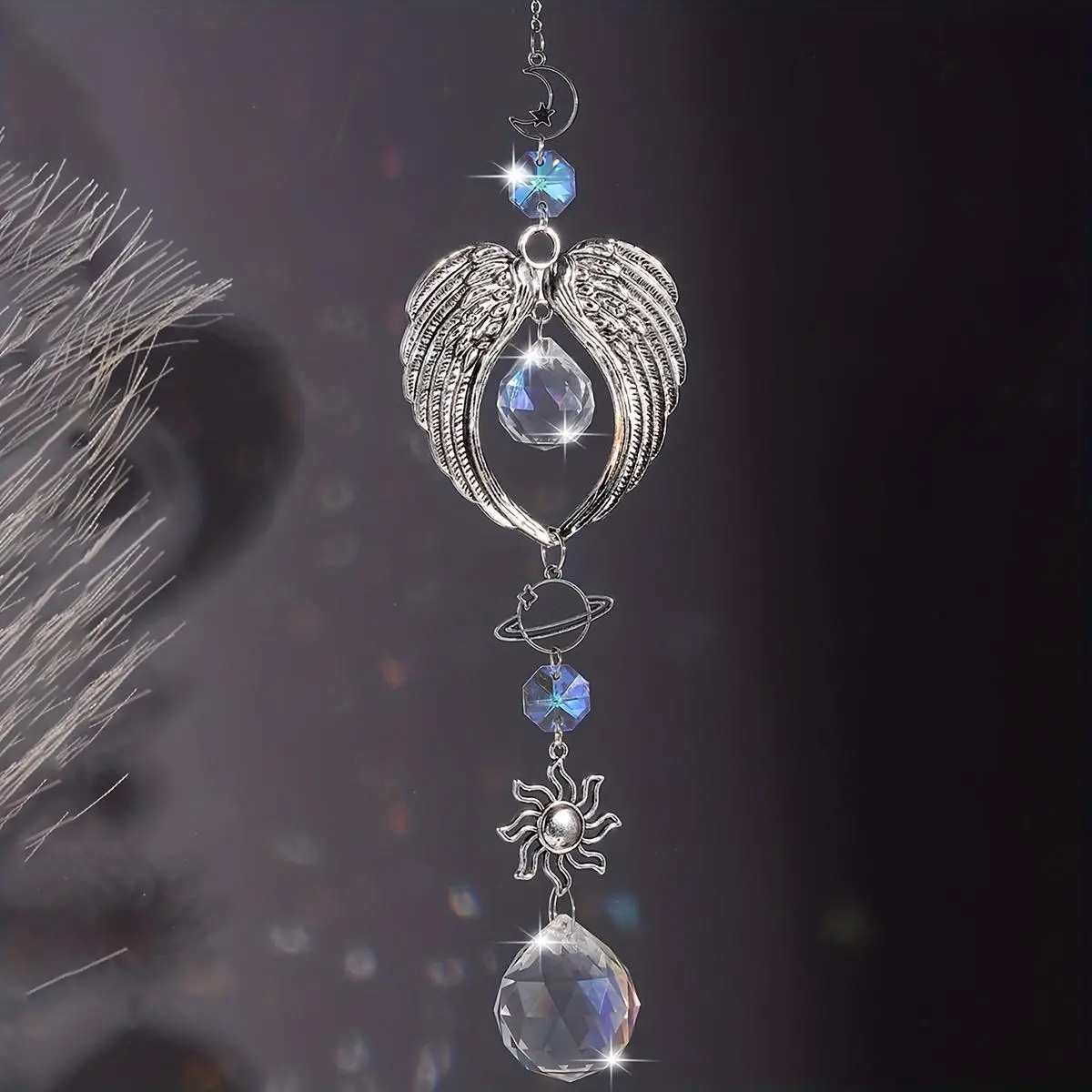 Wing Design Angel Hanging Decor, Hangable, 1 Count Artificial Crystal Glass Hanging Ornament, Window Door Pendant for Home Garden Party Gift, Decorative, Decorative Hanging Ornaments, Decorative Hanging Piece