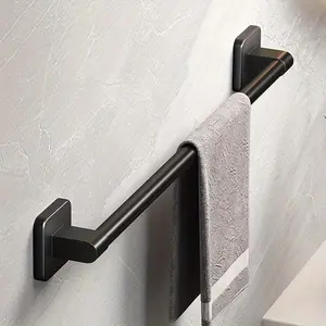 1pc Contemporary Black Metal Towel Bar Rack That Adheres Without Drilling, Featuring a Hand Towel Hook, Suitable for Storing Towels in The Bathroom And Kitchen