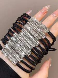 Minimalist Rhinestone Hair Tie for Women - Solid Color Sparkly Elastic for Thick Hair, Quiet Luxury Hair Accessory for Christmas Party, Valentine's Day & Daily Elegance Scrunchies