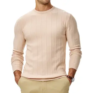 Dokotoo Men's Beige Casual Long Sleeve Knit Sweater Shirt Soft Breathable Crewneck Pullover for Everyday Wear