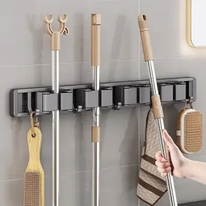 Space Aluminum Mop Holder, Multifunctional Hanging Rack, Wall Mounted Hook, Bathroom Storage Shelf, No Drilling Installation, Easy-To-Use Organizer