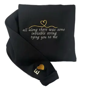 Invisible String Embroidered Sweatshirt Pullover with Customizable Sleeve
