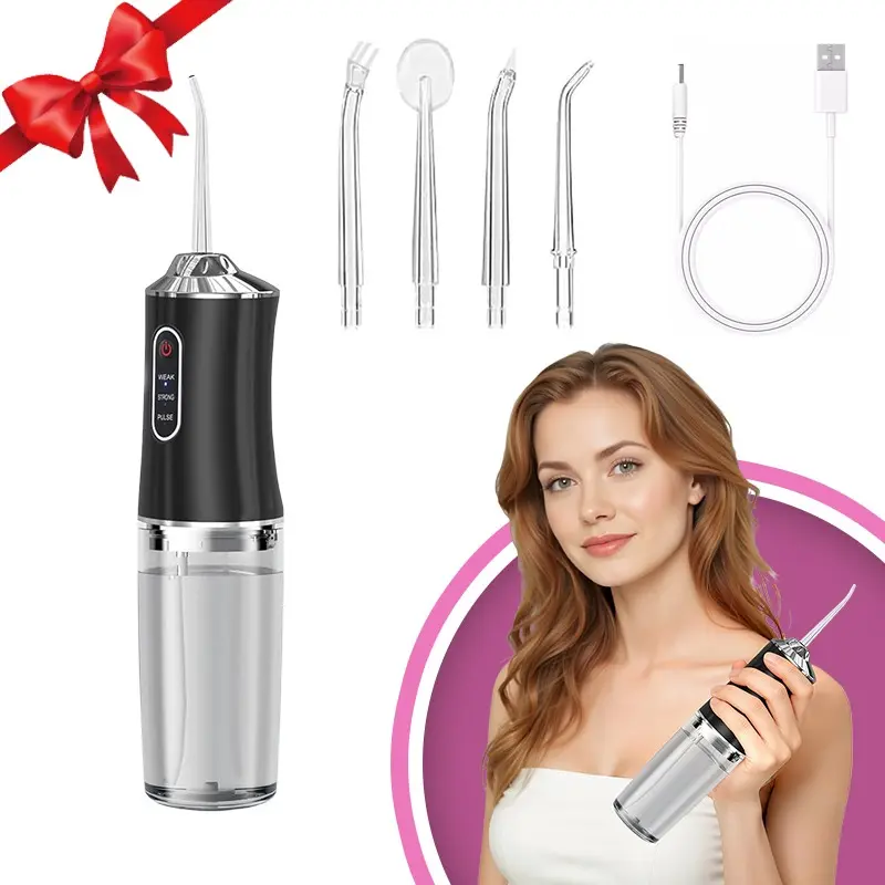 Wireless Electric Dental Floss Irrigator, Oral Irrigator, Cordless Oral Irrigator, 3 Modes & 4 Jet Nozzles, Rechargeable Portable for Teeth and Gum Cleaning at Home or On-the-Go, Perfect for Personal Care, Holiday Gift Idea