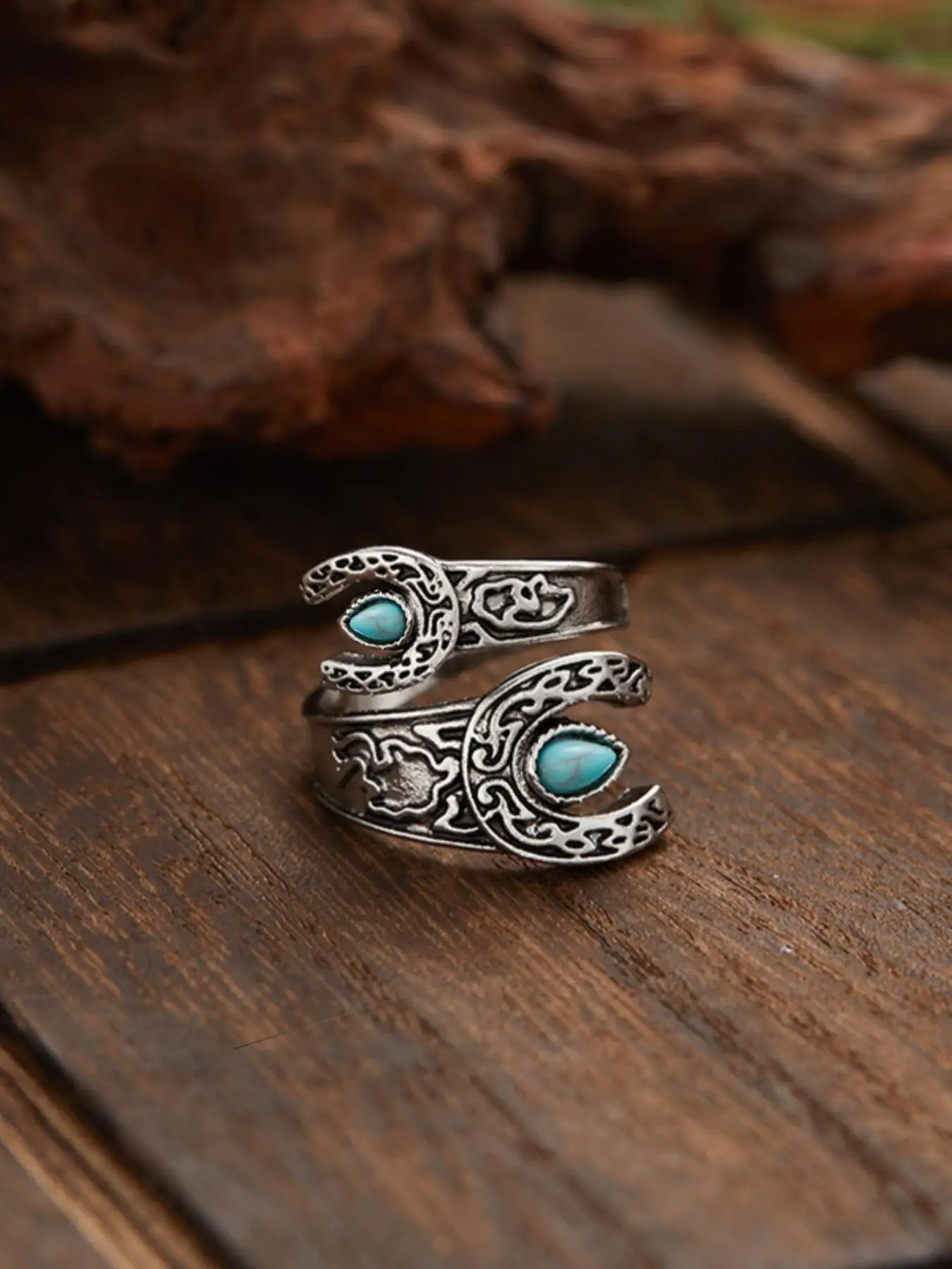 Boho Style Turquoise Decor Cuff Ring, Gifts for Her, Vintage Adjustable Open Ring, Fashion Jewelry Accessories for Women & Girls for Party, Daily Deco