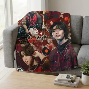 Han Jisung Rockstar Anime Design Blanket, Ultra-Soft Lightweight Flannel, Music-Themed, All-Season Home Travel Use, Durable