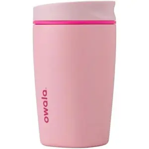 Owala SmoothSip Slider Insulated Stainless Steel Coffee Tumbler, Reusable Iced Coffee Cup, Hot Coffee Travel Mug, BPA Free 12 oz, Pink (Pucker Up) | SmoothSip, Slider, Insulated, Reusable, Iced Coffee Cup