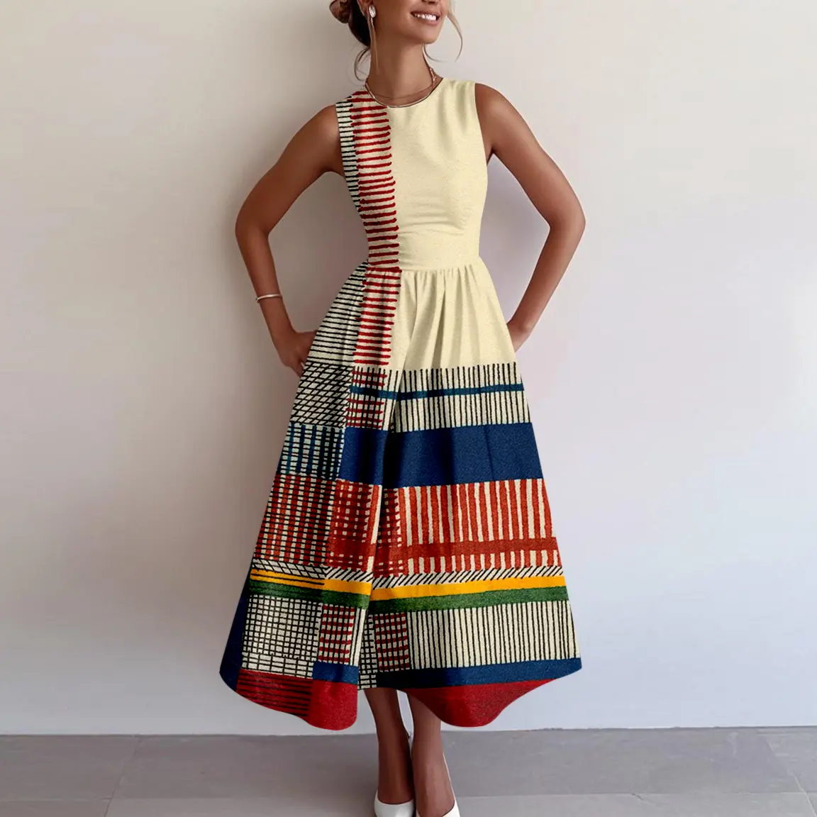 Ethnic Striped Printed Dress, Tube Top Mini dress, Geometric Abstract Style  prints, Casual and simple women's clothing, Comfy dresses, Elegant, Maxi  Shirt Dress, Colorblock - TikTok Shop