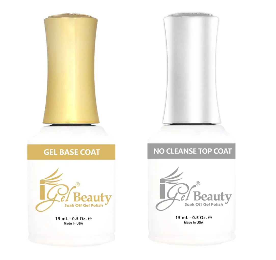 Igel Beauty Nail Care Dual Gel Base & No-Cleanse Top Coat Dual Pack - 2x0.51 fl oz/15mL Nail Supplies, Smooth Application, Long Wearing, Youth-Focused, Alcohol-Free, Lasting Shine, Made in USA Cosmetic