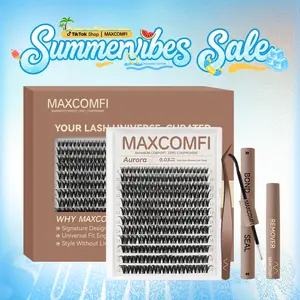 MaxComfi Aurora Natural Cluster Lashes - Individual Eyelash Extensions with Thin Band, Super Soft, Long-Lasting, Waterproof, Beginner-Friendly DIY False Eyelashes for Daily Wear Natural Volume Look, Eyelashes Extensions