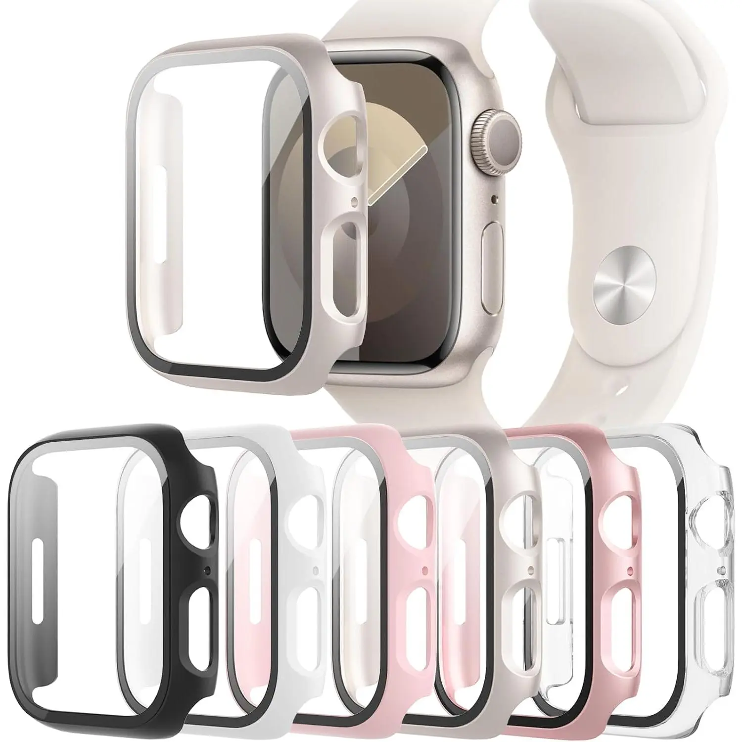 6-Pack Case Compatible with Apple Watch Series SE 6 5 4 40mm with Tempered Glass Screen Protector, Full Coverage Hard PC Protective Face Cover Bumper for iWatch 40 mm