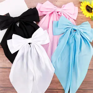Women & Girls 4-Piece Silky & Satin Hair Bows - Black, White, Pink, Blue - Large Coquette & Oversized Hair Barrettes & Accessories