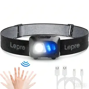 Lepro Rechargeable Headlamp with Motion Sensor - 1500Lux LED Head Lamp with Red Light for Outdoor Activities, camp accessory
