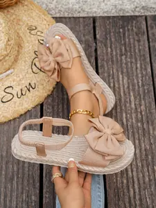 Bow Sandals for Women, Soft Sole One-Strap Beach Shoes, Summer 2026 New Arrival, Pregnant Mom Shoes, Casual Plain Style