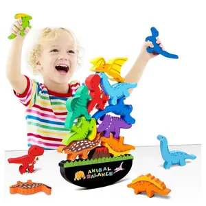 Halloween Gift Montessori Dinosaur Stacking Toys for Toddlers Ages 2-5 – Wooden Balancing Blocks Educational Toy Set for 2 3 4 Year Old Boys & Girls, STEM Fine Motor Skills Preschool Learning Gifts