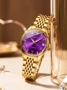 Women's Case Dial Watch, Mechanical Movement, Stainless Steel Strap, Roman Numerals, Casual Business Style