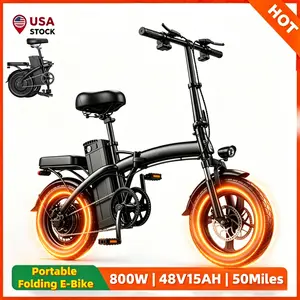 Foldable E-Bike for Adults Portable Commuter Electric Bicycle，Peak Power 800W, Maximum Speed 20 Miles, Assisted range up to 50 miles, 48V15AH Battery, UL2849