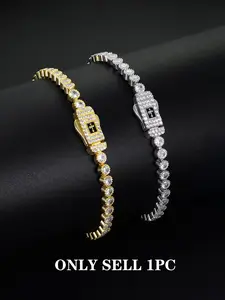 Iced Chics 3mm Round Edge Full Zircon Cross Bracelet, Unisex Hip Hop Jewelry, Versatile Rhinestone Accessory for Men and Women