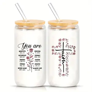 16oz Glass Cup Set with Straw and Brush, High Borosilicate Glass, Floral Design, Perfect Gift for Mother's Day & Valentine's Day