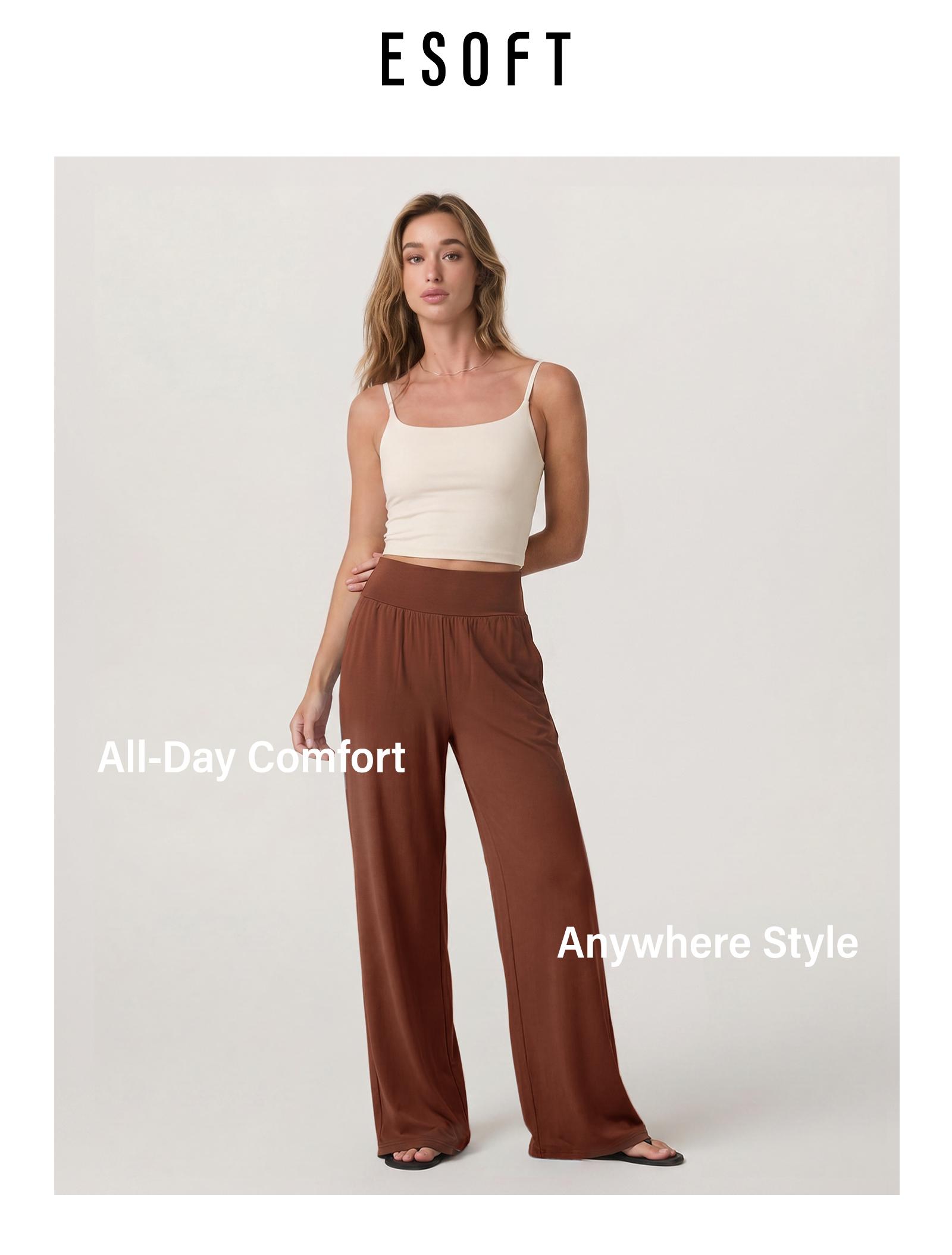 ESOFT Wide Leg Lounge After-Work Pants, Women High-Waisted Casual Yoga Pants with Pockets