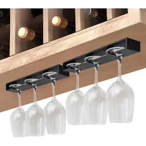 2 Pack No Drilling Required Black Hanging Wine Glass Holder Stemware Rack Organizer for Bar Cabinet Kitchen