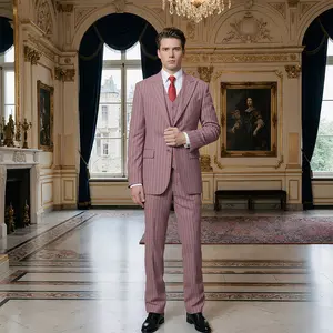 Men's Classic Pinstripe 3-Piece Suit, Tailored Fit Formal Blazer Vest & Trousers Set