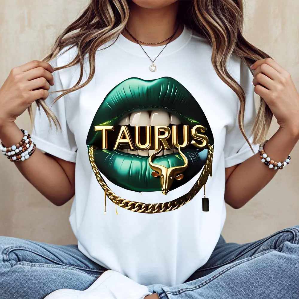 Taurus Lips And Bull Head Print T Shirt White Casual Loose Fit For Everyday Wear And Sports Activities